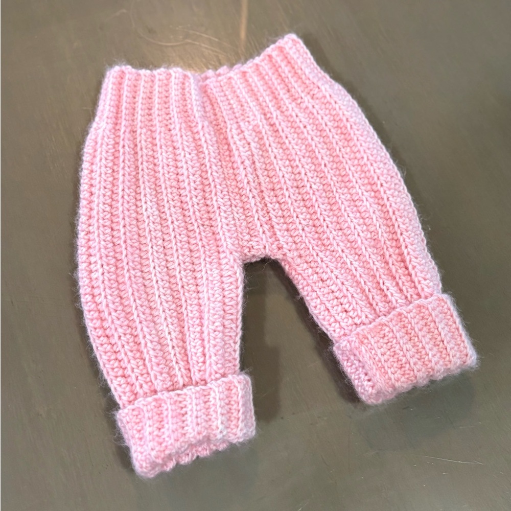 Handmade Cozy Light Pink 100% Cotton Crochet Baby Pants (Newborn-3M)